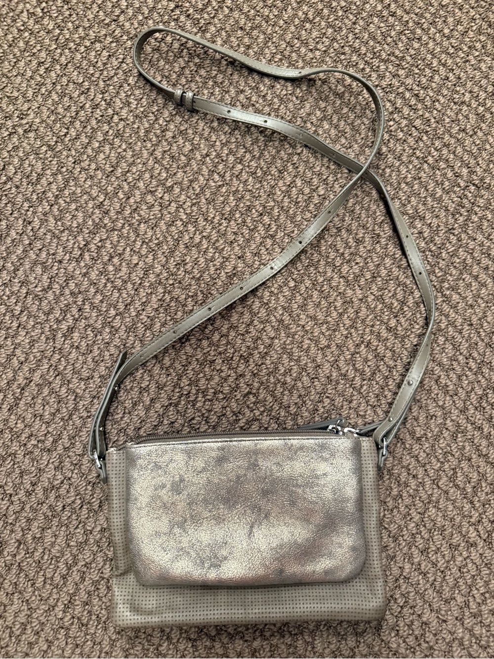 Stella and Dot Metallic Taupe Crossbody Bag with Adjustable Strap